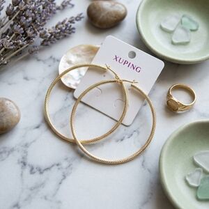 Ping Gold Textured Large Hoop Earrings